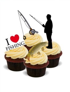 Novelty Fishing Fisherman Mix 12 Stand Up Edible Cake