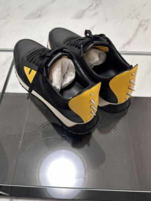 「FENDI」Yellow Black Logo Smooth Leather Fendi Men's 