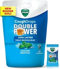 Vicks Cough Drops Candy 25 Pieces Pouch - Menthol Flavor for Throat Relief