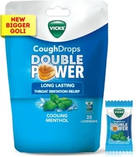 Vicks Cough Drops Candy 25 Pieces Pouch - Menthol Flavor for Throat Relief