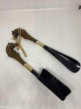 VINTAGE HORSE HEAD SHOE HORN AND SHOE BRUSH SET MADE IN JAPAN