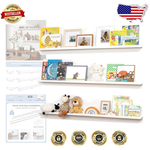 Rustic Solid Pine Wood Shelves - 3-Pack Nursery Wall Storage Solutions