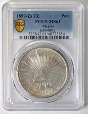 1899 MEXICO SILVER PESO PCGS MS61