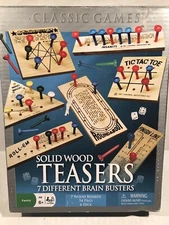 Wood Teasers Classic Games Solid  7 Different Brain Busters Family 6+ NOB