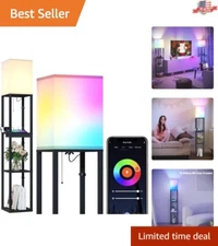 Tall Standing Lamp with 3 Shelves & Drawer - RGB LED Light for Living Room