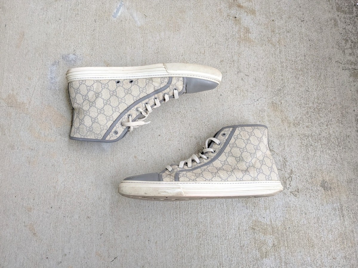 Gucci Sneakers Gray Canvas Monogram Men 12.5 Logo Leather Shoes