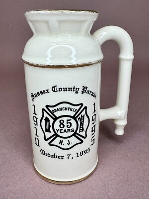 Branchville Fire Dept. New Jersey ~ 85 Years Anniv ~ Vtg Ceramic Beer Mug 6.75''
