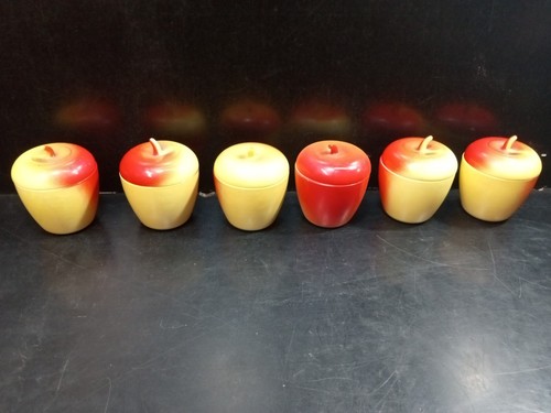Vintage Hazel Atlas Apple Shaped Jar Red Yellow Milk Glass Lid Sugar Bowl Set 6 - Picture 12 of 12