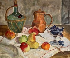 Vintage Oil Painting FRENCH IMPRESSIONIST CEZANNE Homage Still Life Mathieu 1974