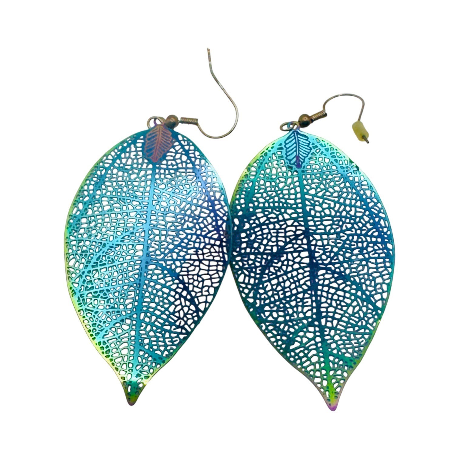 Iridescent Leaf Skeleton Dangle Earrings With Fis… - image 5