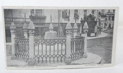King s Stone Kingston upon Thames Postkarte Foto 1900er Straßendenkmal Szene