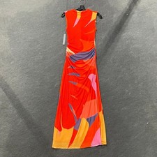 FARM RIO Ruched Mesh Midi Dress Women's Size XXS Red/Rouge Motif