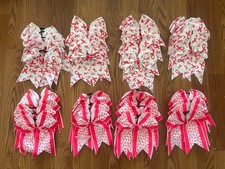 40 Pcs 8 Inch Printed Pink Mark Cheer Hair Bow with Elastic Band Cheerleading