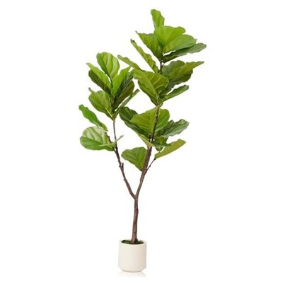 Artificial Fiddle Leaf Fig Tree, 5FT Faux Ficus Lyrata Plant with Realistic 