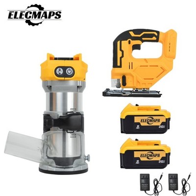 ELECMAPS 20V Cordless Woodworking Tool Set (includes a trimmer and jigsaw)