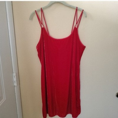 Angelique Sexy Vintage Red Velvet Satin Trim Chemise Slip Dress L Party Holiday