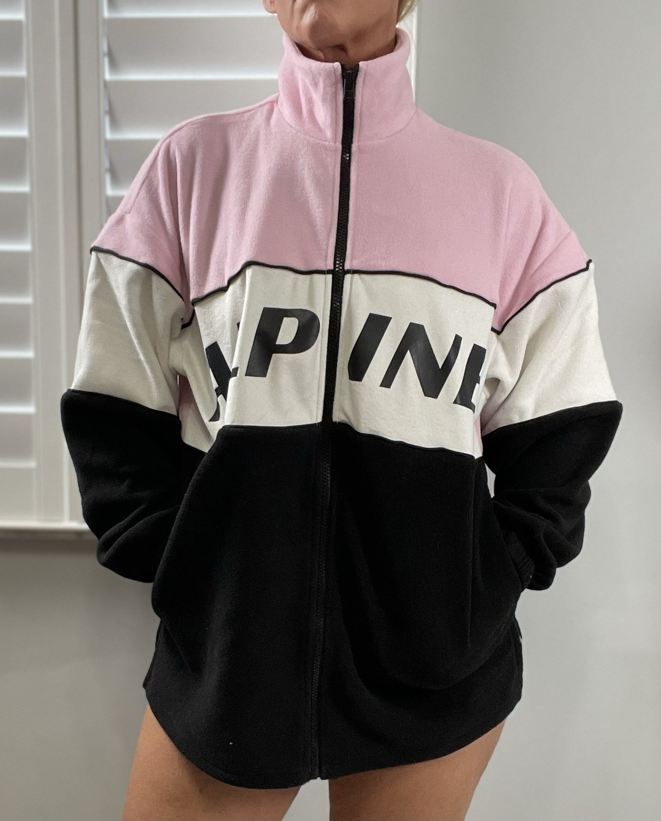 H&M Alpine Fleece Oversized Pink Black Full Zip Jacket XS SKI Snowboard Coat thumbnail 5