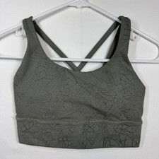 Lululemon Energy Bra Longline Olive Green Crackle Print Strappy Sports Bra Sz 4