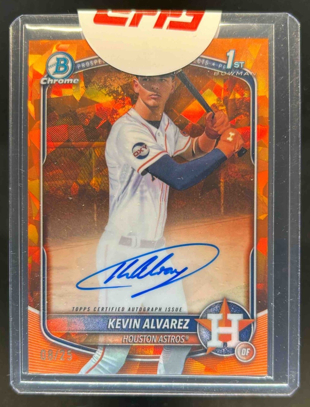 2025 Bowman Chrome Sapphire Kevin Alvarez Auto Orange Refractor 1st #8/25