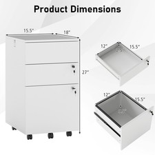 3-Drawer File Cabinet Rolling File Organizer with Lock 4 Keys for Letter White