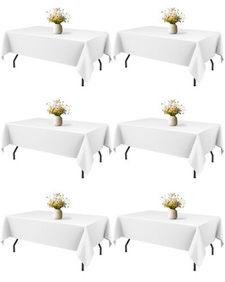 White Rectangle Table Cloth - 6 Pack, 60'' x 84'' Washable Polyester Tablecloth...