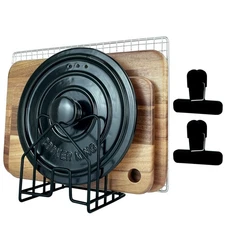 Pot Lid Organizer W 2 Chip Bag Clips Cutting Board Holder Inside Cabinet 304 ...