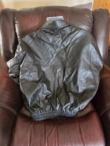 FREAK'S STORE Mens Black Faux Leather Bomber Jacket Full Zip Pockets Size L image 2