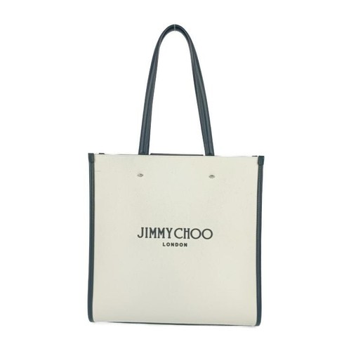 JIMMY CHOO N S Tote M Canvas Leather Bag Natural Black Womens Shoulder Bag