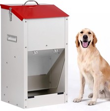Galvanized Automatic Dog Feeder Large Breed Food 25 pounds, white red