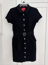 GUESS Black Denim Dress Size M Snap Button Front Short Sleeve