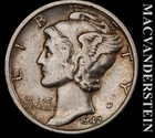 1942-S Silver Mercury Dime - Scarce  Very Fine+  Better Date  No Reserve  #L7252