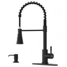 Grifo Cocina Negro Con Dispensador Jabon Y Rociador Extraible Pro