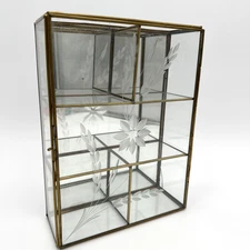 Vtg Brass Glass Mirror Curio Cabinet Shelf Wall Mount / Table Top Read