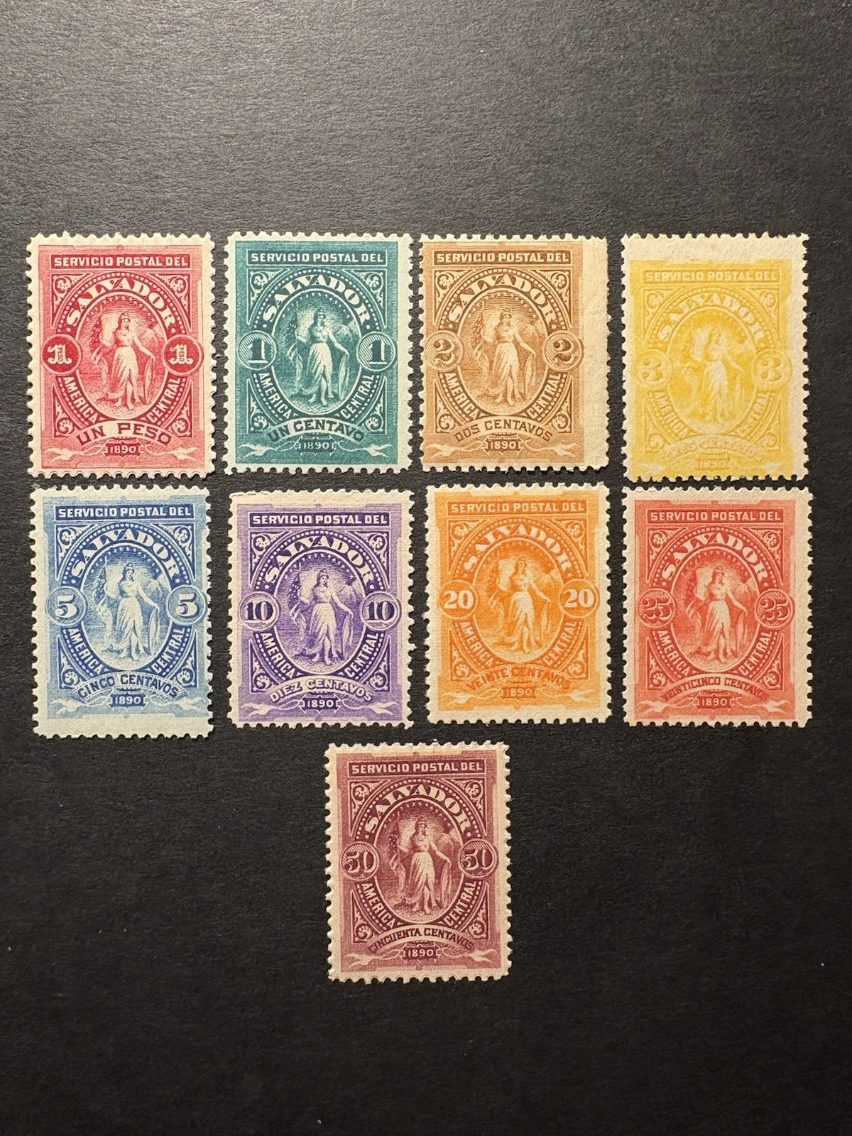 Scott # 38-46 El Salvador 1890 Goddess Of Victory Set Of 9 MNH Free Shipping