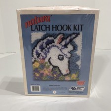 Natura Latch Hook Kit P503  Floral Unicorn   12in x 12in Vintage MCM Sealed