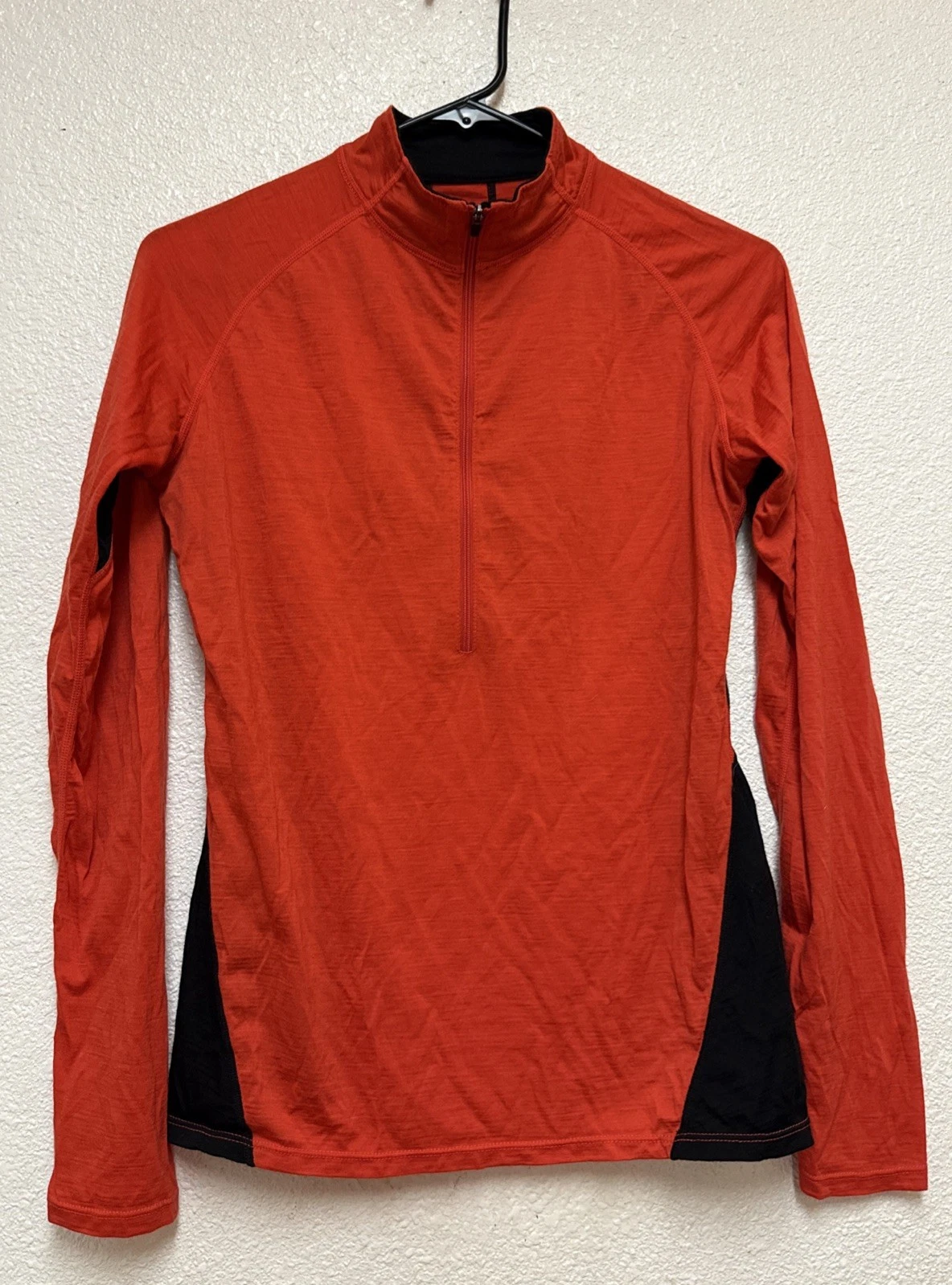 IBEX Weightless Women’s Orange Wool 1/2 Zip Pullover Base Layer Top Sz S
