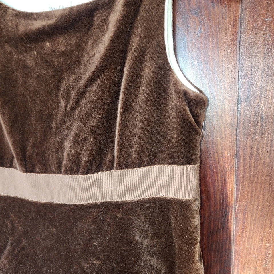 Vestido Papo d'Anjo tamanho 12Y marrom veludo grosgrain fita cintura mudança Portugal - Imagem 3 de 4