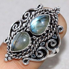 Pretty Fiery Labradorite 925 Silver Plated Ring US 9 Ethnic Jewelry Trendy JW
