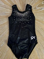 GK Elite Gymnastics Leotard Black Rhinestone Competition Tank Child Small CS