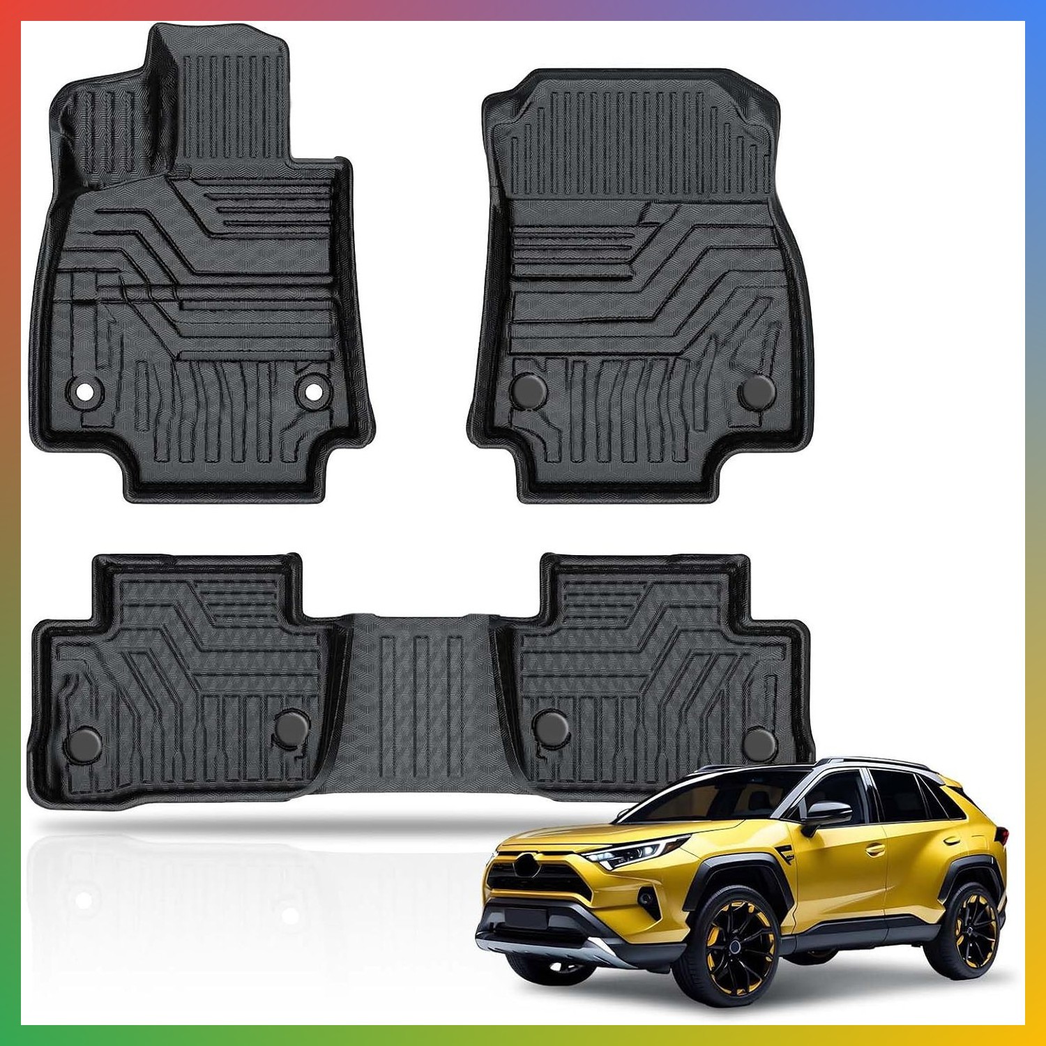 RAV4 Floor Mats All Weather Heavy-Duty TPE Rubber 3PC For 2019-2026 SUV