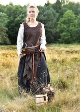 Mittelalterliches Sommerkleid &ndash; Braun/Schwarz, bodenlang & aus 100% Baumwolle