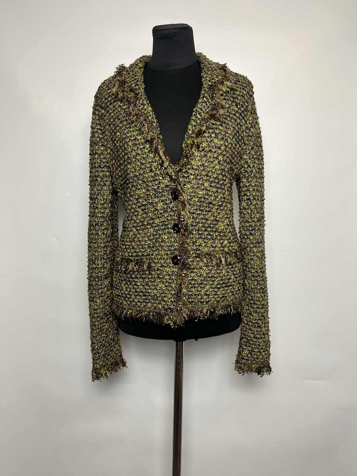 Women’s Escada Wool Blend Tweed Blazer Lightweight Jacket Multicolor Size 36