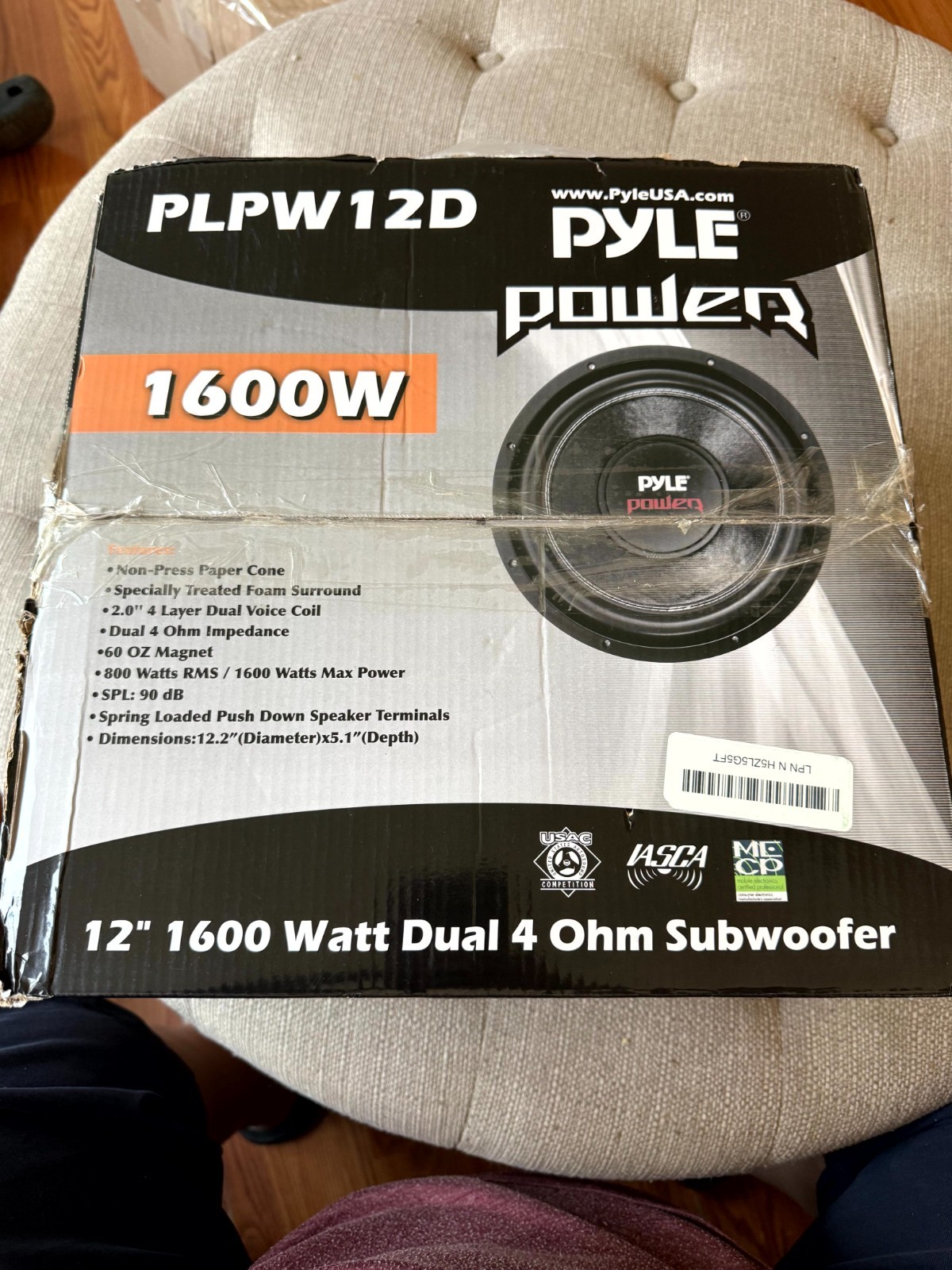 Pyle 12in 1600W Dual 4Ohm Enclosed Powered Subwoofer RMS 800