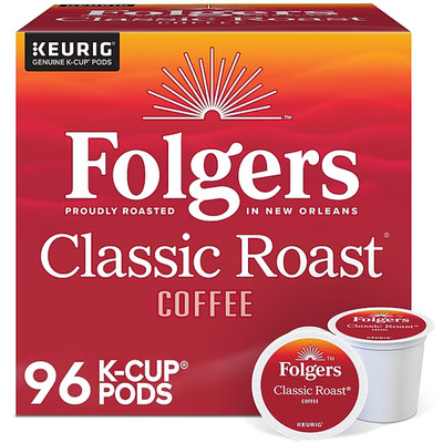 Folgers Classic Roast Coffee, Medium Roast Coffee K-Cup Pods, 96 Count