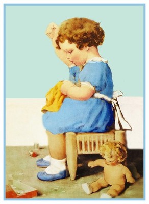 Bessie Pease Gutmann's Girl Sewing Dolls Clothes Counted Cross Stitch Pattern