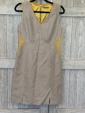 TAHARI Women  Sheath Dress Biege Yellow Size 8  Cap Sleeve Knee Length