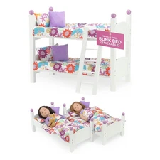 18-inch Doll 2 Stackable White Wooden Beds - Bunk Bed with Colorful Bedding/P...