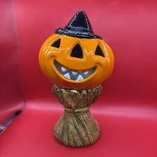 Vtg 13 Ceramic Jack O Lantern Pumpkin Blow Mold Halloween Witch Hat Hay READ