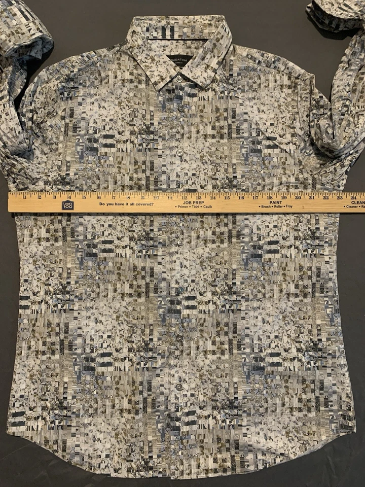Bugatchi Shaped-Fit Comfort Stretch Shirt Mens XL White patchwork pattern - Image 4 of 4
