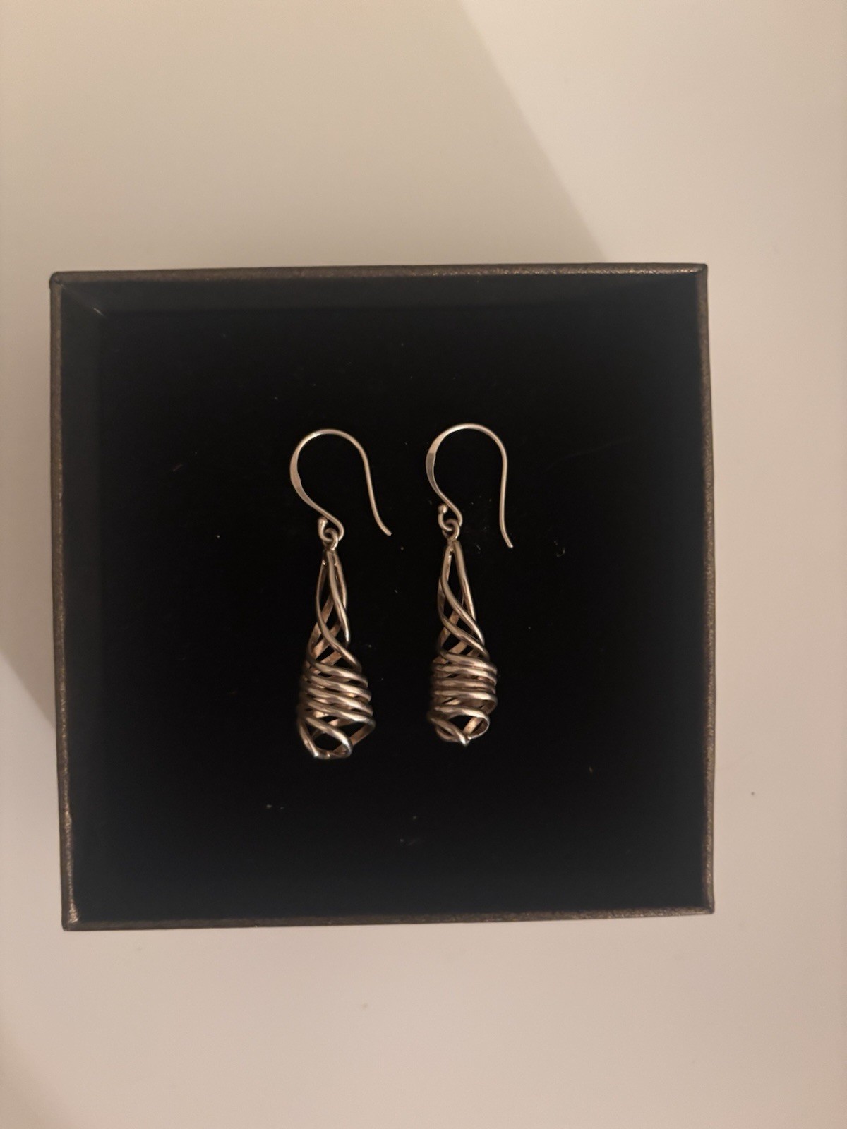 solid sterling silver twist drop fish hook earrin… - image 1